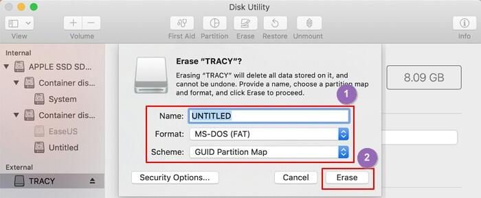 erase dialog box | Format External Hard Drive