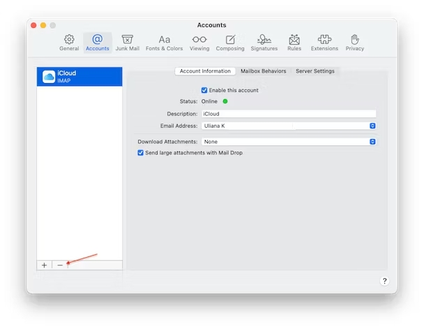 Cliquez sur le compte de messagerie | Supprimer l'application Mail sur Mac