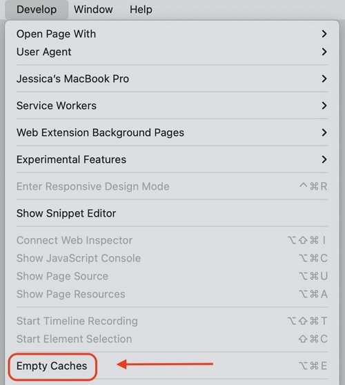 Select Develop Empty Caches | uninstall Safari on Mac