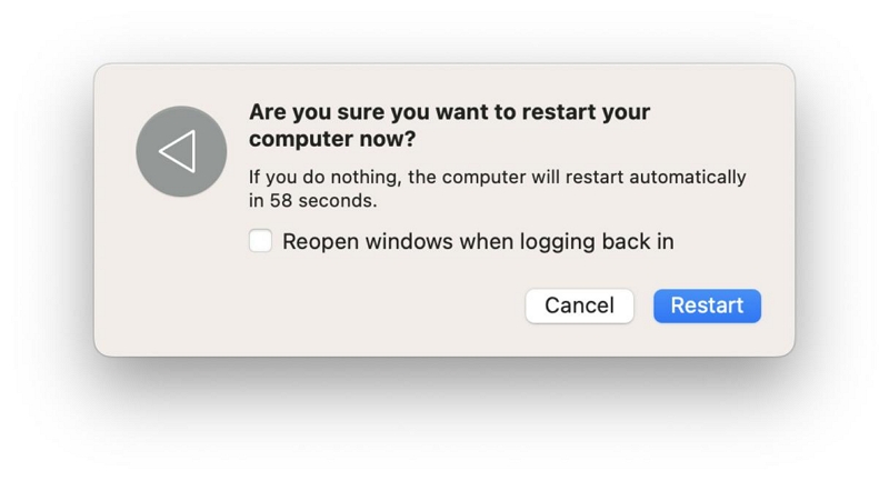 Mac を再起動します。 パージ可能なファイルをクリーンアップする