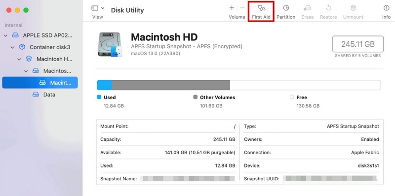 Disk Utility window | Mac Startup Slow