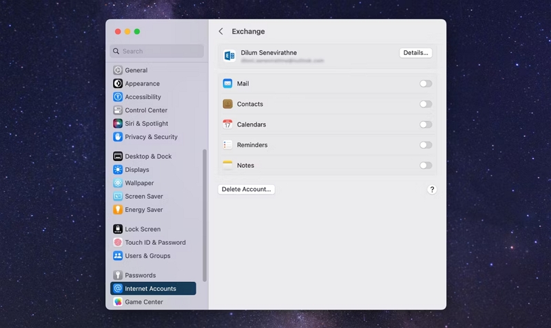 Internet Accounts | Delete Mail App on Mac
