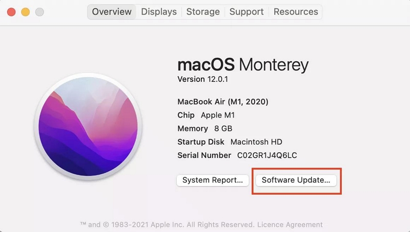 Haga clic en Actualización de software | Inicio lento de Mac