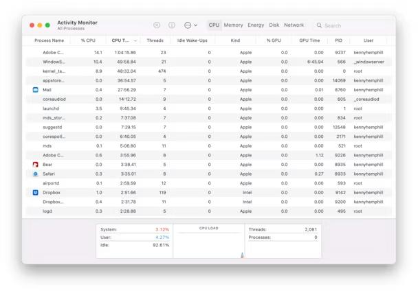 ユーティリティ | Mac で実行されているプロセスを表示する