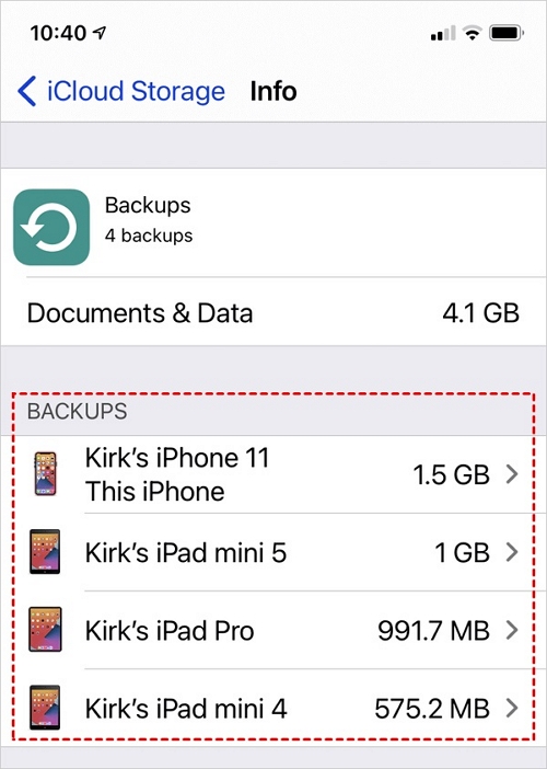 iCloud Backup-Verwaltung Schritt 2 | Nicht genügend iCloud-Speicher, aber vorhanden