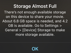 iPhone storage almost full | iMovie Not Enough Disk Space