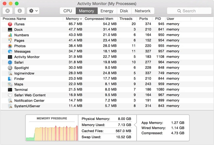 Aktivitätsmonitor-Speicher | Mac-Speicherreiniger