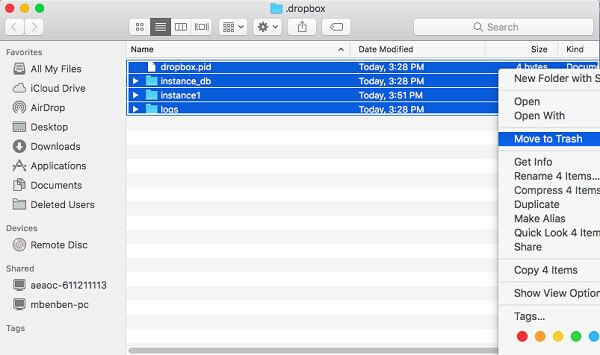 Mac Удалить файлы приложения Dropbox | освободить Dropbox с Mac