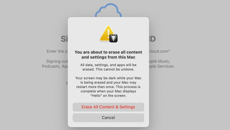 Click Erase All Content | erase macbook pro