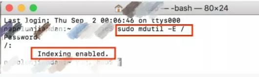 respond with the command line | Spotlight Index Not Working