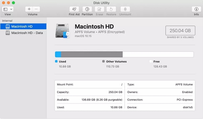 ディスクユーティリティで Macintosh HD を検索 | Mac デスクトップから Macintosh HD を非表示にする