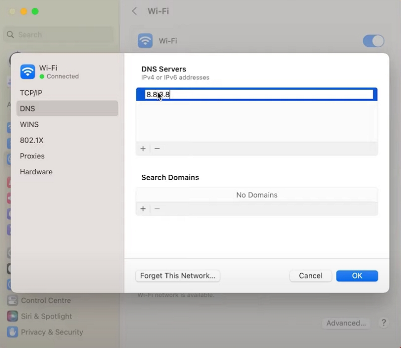 add your DNS server | Clear DNS Cache on Mac