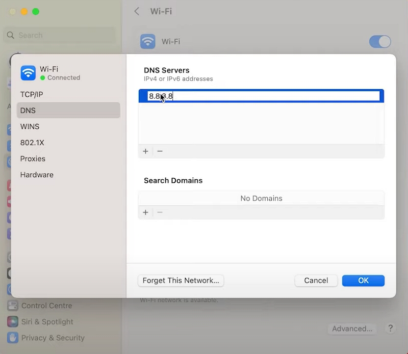 agregue su servidor DNS | Borrar caché de DNS en Mac