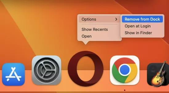 Usando o menu de contexto | remover aplicativos do Dock no Mac