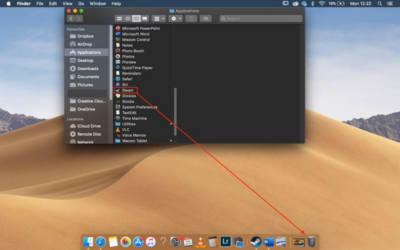 arrastra y suelta Steam | Desinstalar Steam en Mac