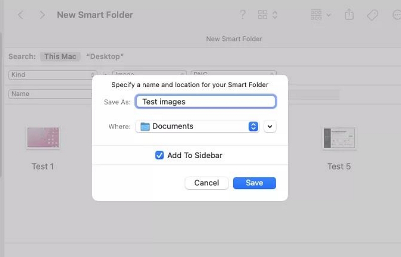 Provide a name for your Smart Folder | arrange files on your mac