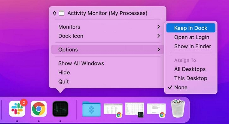 Öffnen Sie den Task-Manager über das Dock | Öffnen Sie „Mac Task-Manager verwenden“.