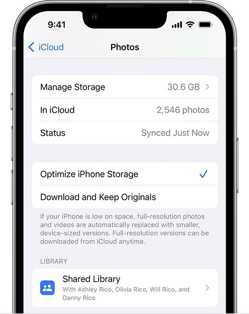 Otimizando a biblioteca de fotos do iCloud |  não há armazenamento suficiente no iCloud, mas há