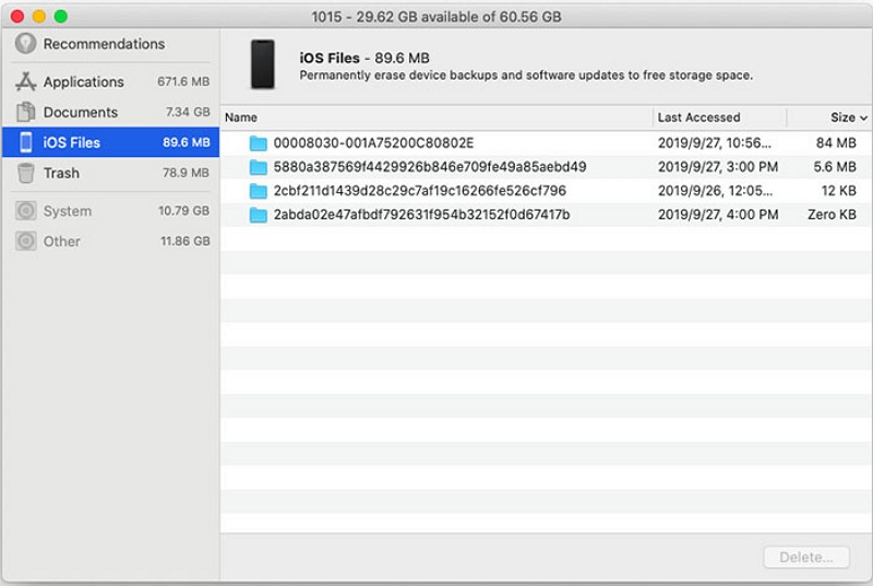 view the local iOS backup | Delete iOS Files on Mac