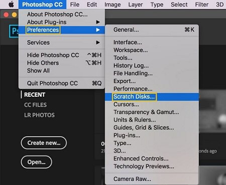 Navigate to Scratch Disks | fix Photoshop scratch disk full on Windows and Mac