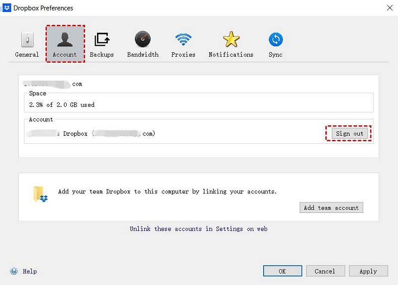 sign out | delete dropbox on mac