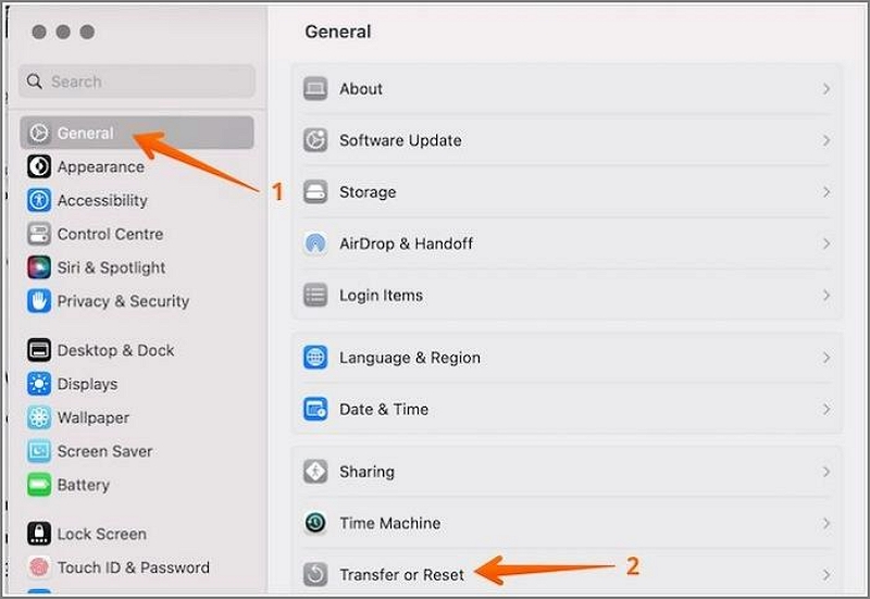 Choose General | Reboot Macbook Pro