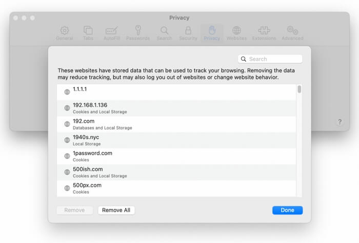 нажмите «Удалить все» в Safari | очистить файлы cookie в Safari на Mac