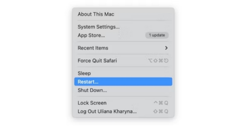 initiating the restart | Clear RAM Cache on Mac