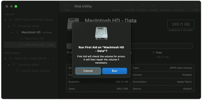 run First Aid | Clear Other Volumes in Container Mac