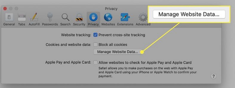 Privacy and click Manage Website Data | how to delete other storage Mac