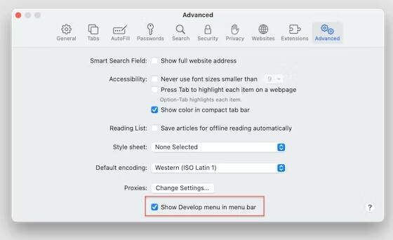 show develop menu safari | Delete Safari Cache on Mac