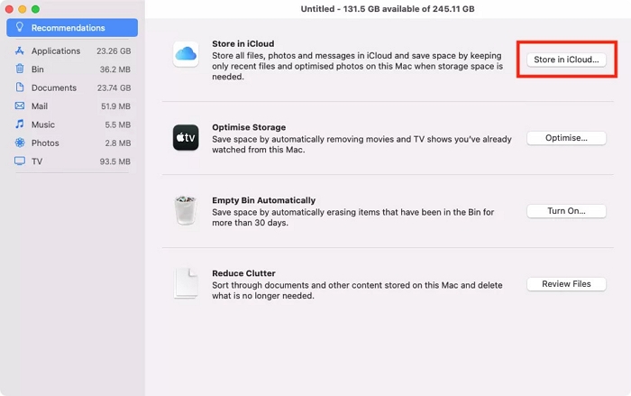 store files in icloud step 1 | optimize mac storage