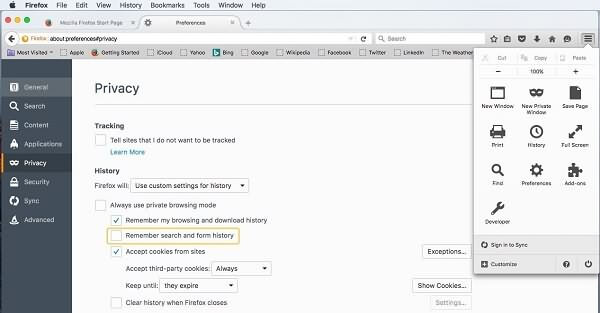 Отключите автозаполнение в Firefox | Удалить автозаполнение в Firefox на Mac