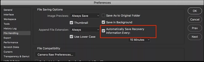 uncheck auto recovery | fix Photoshop scratch disk full on Windows and Mac