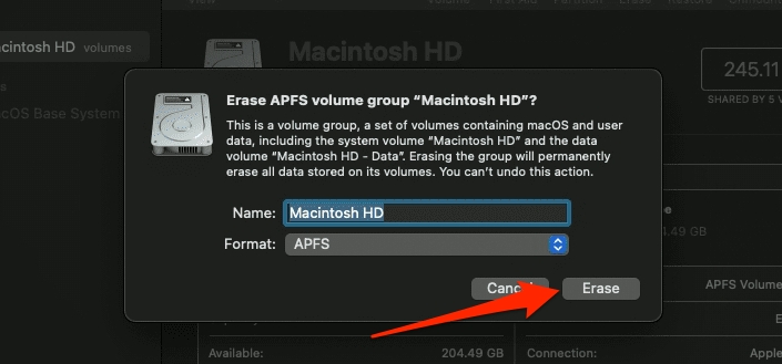 Verwenden Sie das Festplatten-Dienstprogramm Schritt 5 | Erase Assistant wird auf diesem Mac nicht unterstützt
