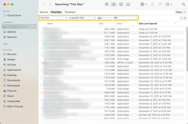 Используйте функцию поиска в Finder Mac | Найдите и удалите большие файлы на Mac