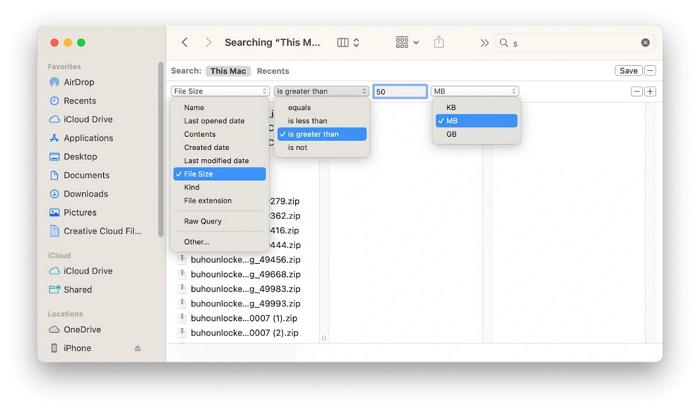 ファイルサイズを設定する | Macで大きなファイルを見つける