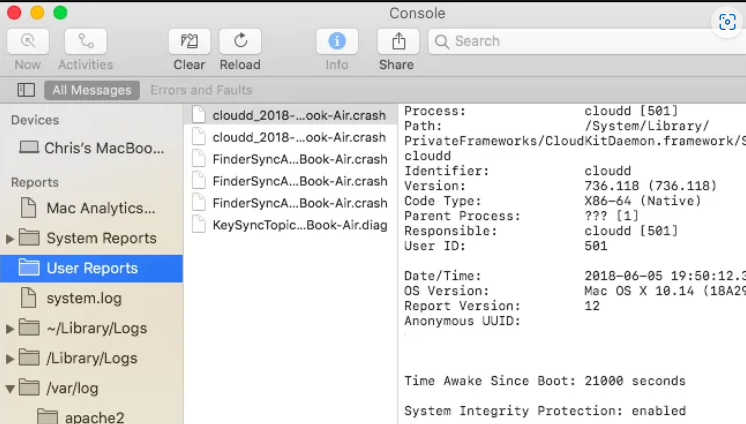 using the console app step 1 | macOS System Log