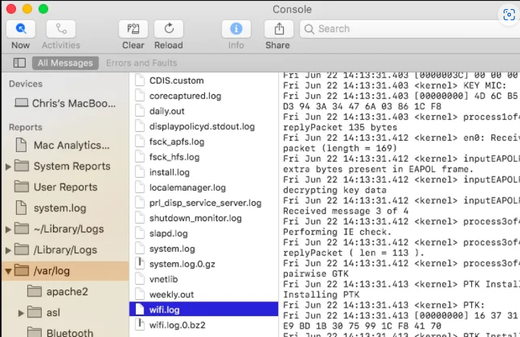 using the console app step 2 | macOS System Log
