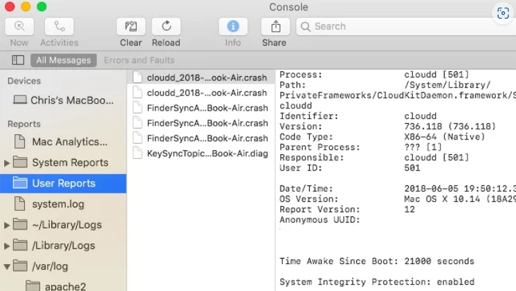 Acessando os registros do sistema MacOS, etapa 1 | registro do sistema mac