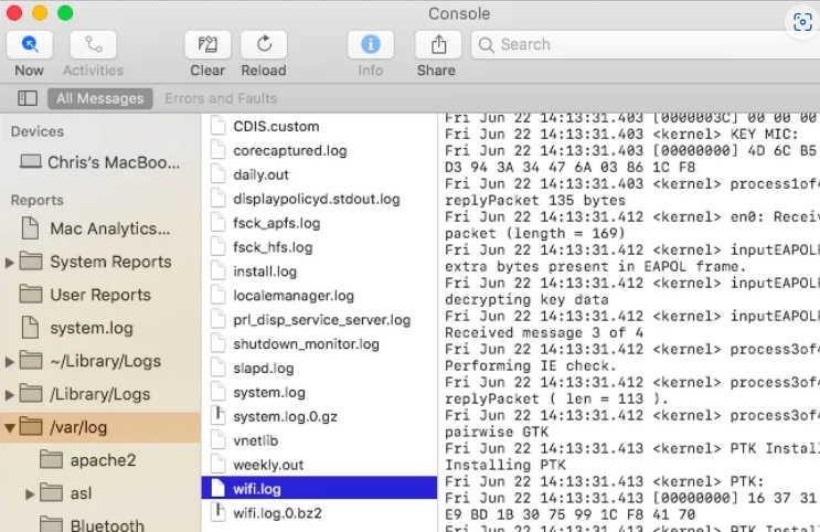 Accediendo a los registros del sistema MacOS paso 2 | registro del sistema mac