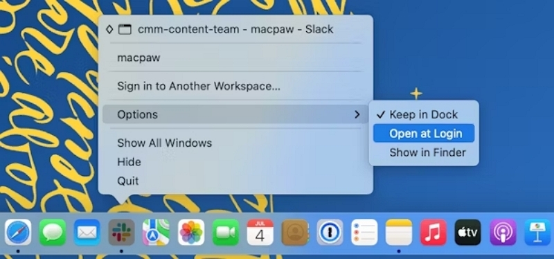 Opciones y desmarcar | Eliminar aplicaciones del inicio en Mac