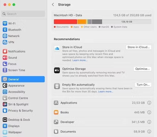 verifique o armazenamento do Mac | mac excluir arquivos grandes