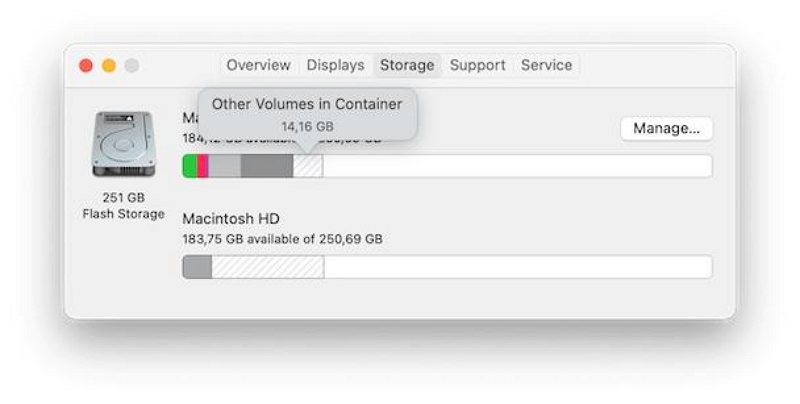 View Other Volumes in Container | check storage on a mac